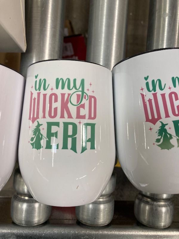 Photo 1 of ***3 Pack -ONE BLANK -SELLING AS IS *** BetterSub12 oz Sublimation Wine Tumblers, Double Wall Insulated Stainless Steel Sublimation Cups with Lid, Metal Straw, Brush, Individually Display Box, White (3 Packs White)