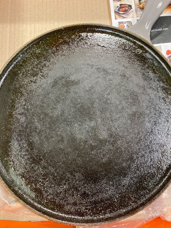 Photo 1 of **NEEDS CLEANING***Le Creuset Enameled Cast Iron Traditional Round Crepe Pan, 10.25", Oyster FLINT COLOR
