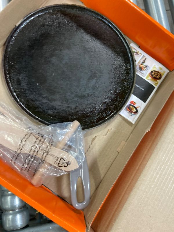 Photo 1 of **NEEDS CLEANING***Le Creuset Enameled Cast Iron Traditional Round Crepe Pan, 10.25", Oyster FLINT COLOR