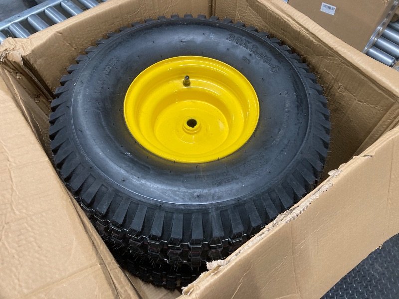Photo 1 of (2-Pack) 20x8.00-8 Rear Tire and Wheel Assemblies - 4 Ply Tubeless Tire Compatible Replacement for Riding Lawn Mowers - 3/4" Borehole, 3.5" Offset Hub and 3/16" Keyway