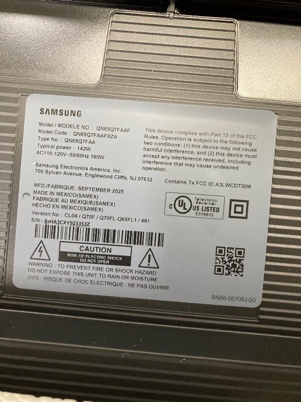 Photo 1 of ***No Refund No Return*** Parts Only Samsung 65-Inch Class QLED Q7F Series Samsung Vision AI Smart TV (2025 Model, 65Q7F) Quantum HDR, Object Tracking Sound Lite, Q4 AI Gen1 Processor, 4K upscaling, Gaming Hub, Alexa Built-in