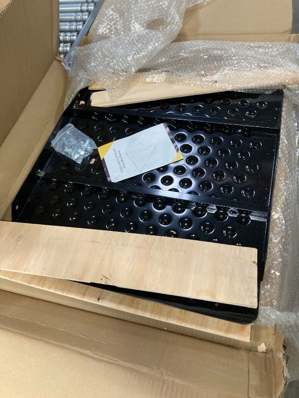 Photo 1 of ***MISSING ONE PIECE -SELLING AS IS Shed Ramp for Riding Mower - 24" x 29" Heavy-Duty Shed Ramps Kit for Snow Blower, 1500LBs Anti-Slip Metal Loading Ramps for Shed for UTV, Motorcycles, Lawnmower, Garages & Barns, 1PC, Black