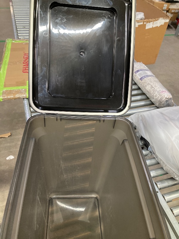 Photo 1 of ***DAMAGE -ONE WHEEL BROKEN -SELLING AS IS *** IRIS USA Dog Food Storage Container 58 lbs, Attachable Wheels, for Dog Cat Birds and other Pets, Food Storage Bin, Keep Fresh, Easy Mobility, BPA Free - Made in the USA, Black ***SOME SCUFFS/SCRATCHES, NOT I
