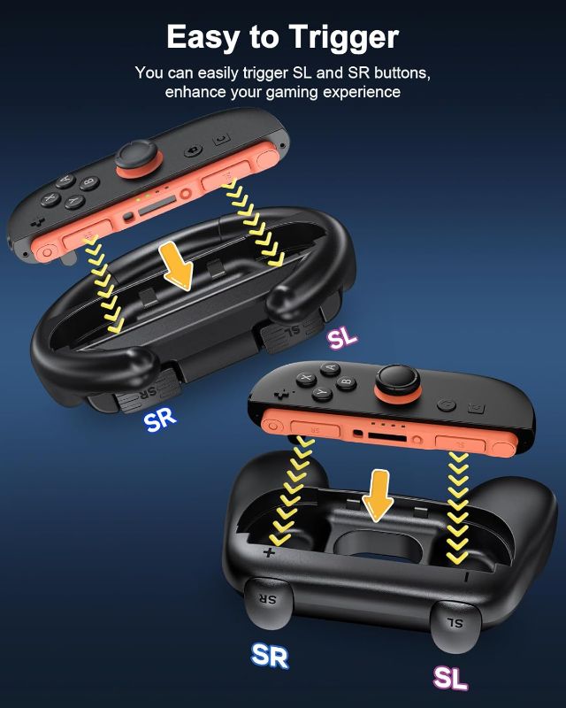 Photo 1 of [Switch 1/2 Compatible] Hand Grips and Ergonomic Racing Wheel Handle for Joy Cons Controller, Family Sports Party Pack Accessories Compatible with Nintendo Switch 2 / Switch 1 / OLED- 4 Packs (Black)
