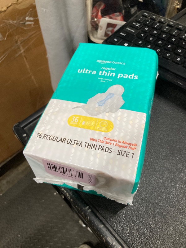 Photo 1 of **2 pack**Amazon Basics Regular Absorbency Feminine Pads for Women, Ultra Thin with Flexi-Wings, Unscented, Size 1, 8-Hour Protection, Leak Prevention, 36 Count
