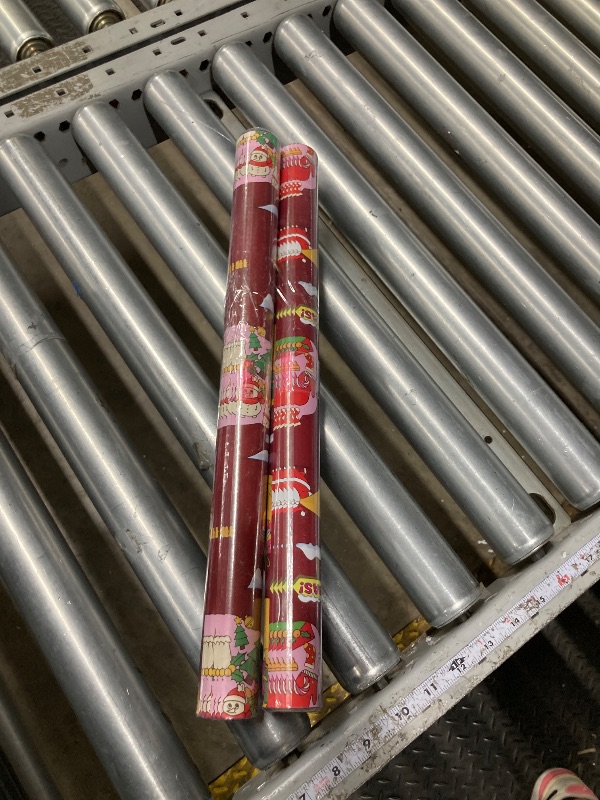 Photo 1 of **pack of 2**EWES Santa Christmas Wrapping Paper Rolls Set,Red Funny Kids Heavy Duty Premium Gift Wrap, Cute Cartoon with Truck,Santa Claus, Present from North Pole,Burgundy Plaid Reversible,Total 28.5sq.ft