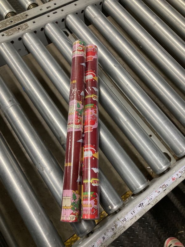 Photo 1 of **pack of 2**EWES Santa Christmas Wrapping Paper Rolls Set,Red Funny Kids Heavy Duty Premium Gift Wrap, Cute Cartoon with Truck,Santa Claus, Present from North Pole,Burgundy Plaid Reversible,Total 28.5sq.ft