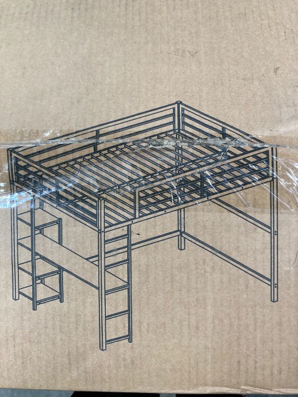 Photo 1 of ***BOX 2 OF 2 -MISSING BOX #1 -SELLING AS PARTS ONLY*** Jintop Full Size Metal Loft Bed with Built-in Desk and Storage Shelves, Multifunctional Furniture Bunk Bed Frame, w/Slat Support, No Box Spring Needed, for Kids Bedroom, Student Dorms, Black