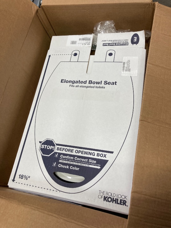 Photo 1 of ***MISSING PARTS -SELLING AS IS *** PLASTIC NOT WOOD

KOHLER 4636-RL-0 Cachet ReadyLatch Elongated Toilet Seat Slow Close, Soft Close Toilet Seat Quiet Lid, Contoured Grip-Tight Bumpers Installation Hardware, Apartment Essentials, White