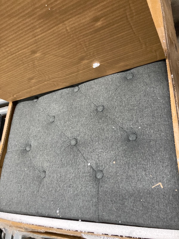 Photo 1 of ***MISSING PIECES -SELLING AS PARTS ONLY*** 
Feonase Queen Bed Frame with 4 Storage Drawers, Upholstered Storage Bed with Charging Station, Tufted Wingback Headboard, No Box Spring Needed, Dark Grey   ***BOX RIPPED/TORN***