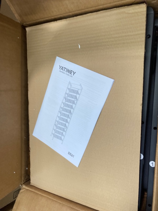 Photo 1 of **PARTS ONLY**YATINEY 12-Tier Narrow Shoe Rack, Tall Shoe Rack for 12-24 Pairs, Slim Shoe Storage Organizer with Wooden Top, Space Saving, Metal Frame, for Entryway, Rustic Brown and Black SS61BR