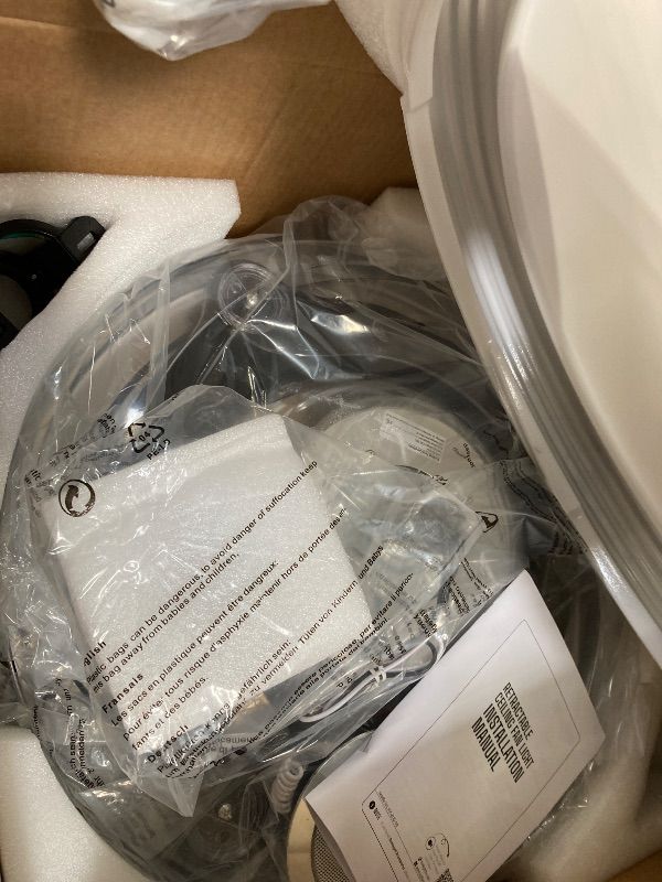 Photo 1 of **CRACKED PLASTIC COVER***48 inch Modern Retractable Ceiling Fan with Lights and Remote Control, 6Speed Dimmable Fandelier, Smart Ceiling Fan Light with Bluetooth Speaker, RGB Color Reversible Bedroom Living Room, Chrome