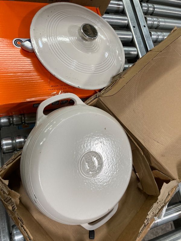 Photo 1 of **PAN HAS CRACK ON SIDE**Lodge 3.6 Quart Enameled Cast Iron Round Casserole With Lid– Dual Handles – Oven Safe up to 500° F or on Stovetop - Use to Marinate, Cook, Bake, Refrigerate and Serve – Oyster White