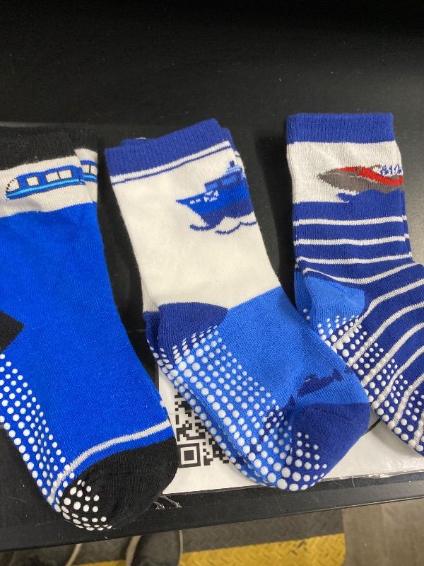 View 4 of ***MISSING PIECES -SELLING AS 3 PAIRS ONLY*** DOSKONI Toddlers Boys Non Slip Socks - Baby Kids Crew Cotton Socks with Grippers, Pairs, 3-5 Year Old