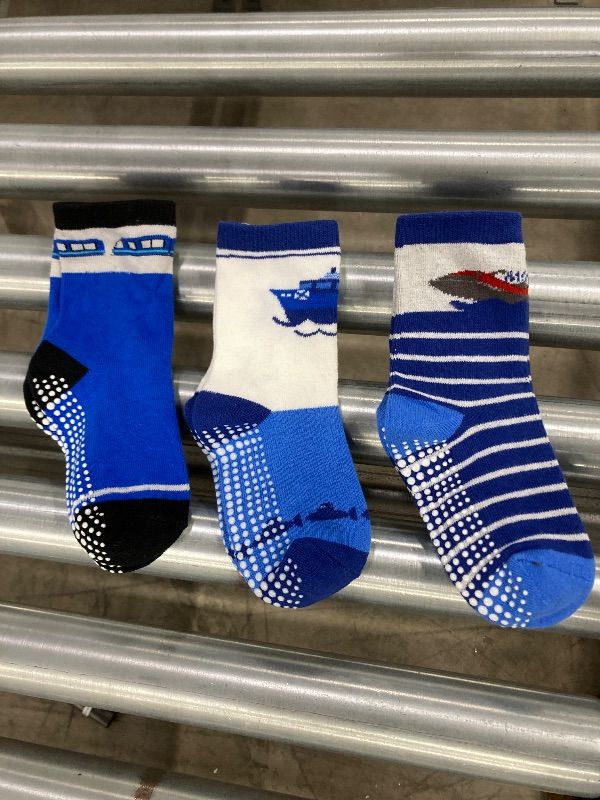 View 1 of ***MISSING PIECES -SELLING AS 3 PAIRS ONLY*** DOSKONI Toddlers Boys Non Slip Socks - Baby Kids Crew Cotton Socks with Grippers, Pairs, 3-5 Year Old