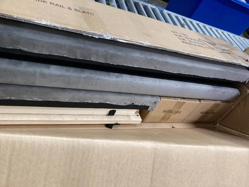 Photo 1 of ***A BOX OR MORE IS MISSING*ONLY PART OF ITEM INCLUDED***Meridian Furniture Geri Collection Modern | Contemporary Velvet Upholstered Bed with Piping on Headboard and Foorboard in Gold or Chrome Finish, Twin, Grey***A BOX OR MORE IS MISSING*ONLY PART OF IT