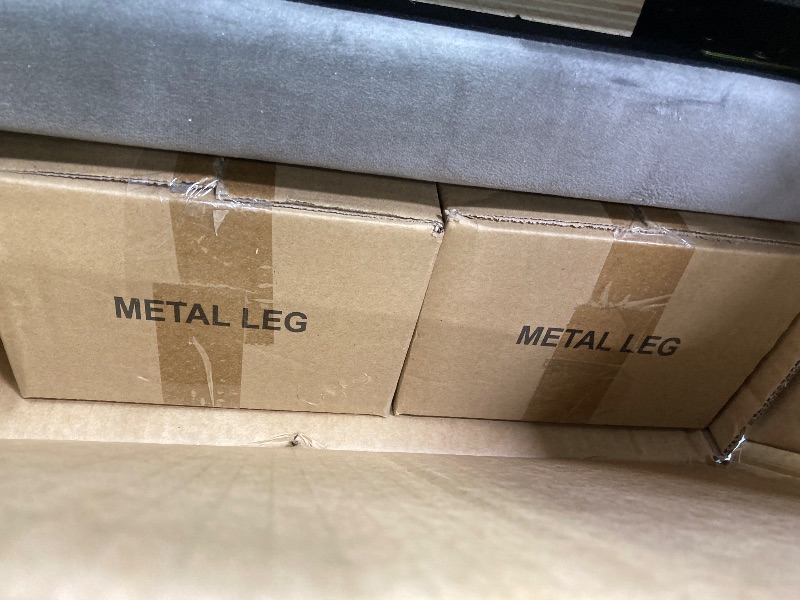 Photo 1 of ***A BOX OR MORE IS MISSING*ONLY PART OF ITEM INCLUDED***Meridian Furniture Geri Collection Modern | Contemporary Velvet Upholstered Bed with Piping on Headboard and Foorboard in Gold or Chrome Finish, Twin, Grey***A BOX OR MORE IS MISSING*ONLY PART OF IT