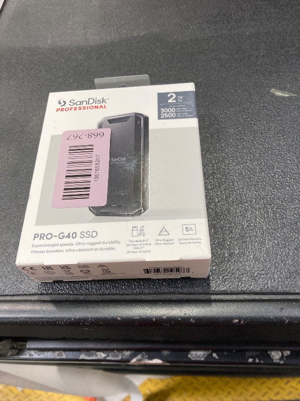 Photo 1 of ***Factory seal***
SanDisk Professional 2TB PRO-G40 SSD - Up to 2700MB/s, Thunderbolt 3 (40Gbps), USB-C (10Gbps), IP68 dust/Water Resistance, External Solid State Drive - SDPS31H-002T-GBCND