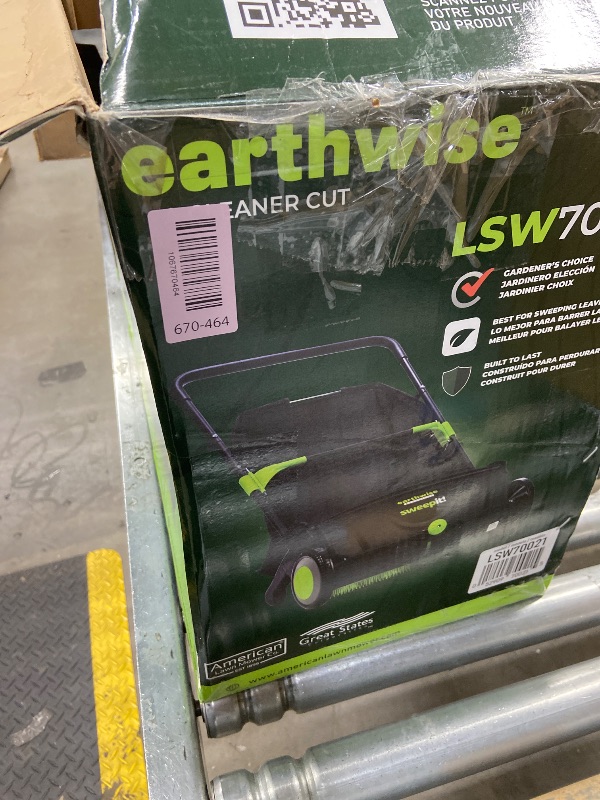 Photo 1 of **missing parts  Earthwise LSW70021 21-Inch Width Leaf & Grass Push Lawn Sweeper, Black