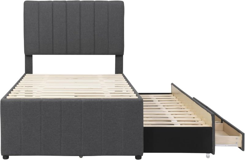 Photo 1 of ***partial set box 1 of 2 ***Modern Classic Twin Size Upholstered Platform Bed Frame with Trundle and Drawers, Under Bed Storage Space, Sturdy Construction, Easy Assembly, Noise-Free,...