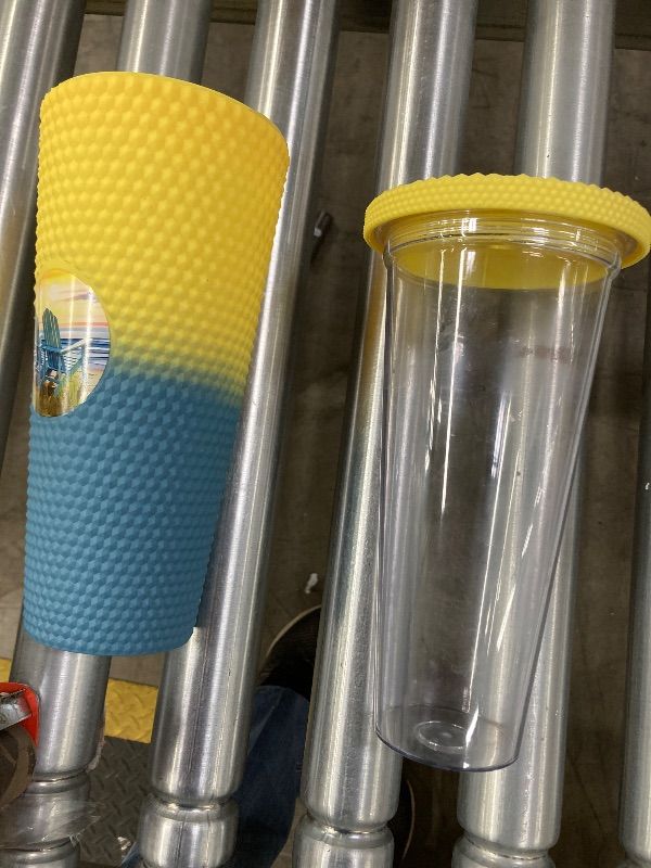 Photo 1 of ***MISSING STRAW SELLING AS IS *** Spoontiques Studded Tumbler, 32oz - Insulated Double Wall Acrylic Travel Cup Spill Proof Lid - for Hot & Cold Beverages - Beach ***NOT IN BOX***