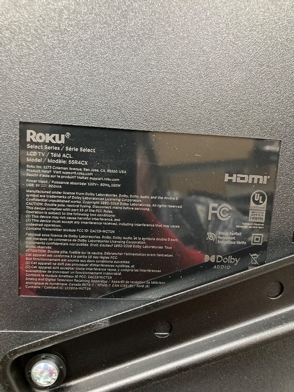 Photo 1 of ****No Return
Roku Smart TV – 55-Inch Select Series, 4K HDR TV – Roku TV with Enhanced Voice Remote – Flat Screen LED Television with Wi-Fi for Streaming Live Local News, Sports, Family Entertainment