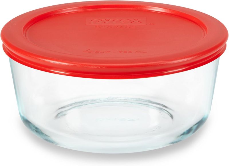 Photo 1 of **MISSING LID/NOT IN ORIGINAL BOX**Pyrex Simply Store Glass Food Storage Container, Snug Fit Non-Toxic Plastic BPA-Free Lids, Freezer Dishwasher Microwave Safe, 4 Cup   EST VALUE 7.01