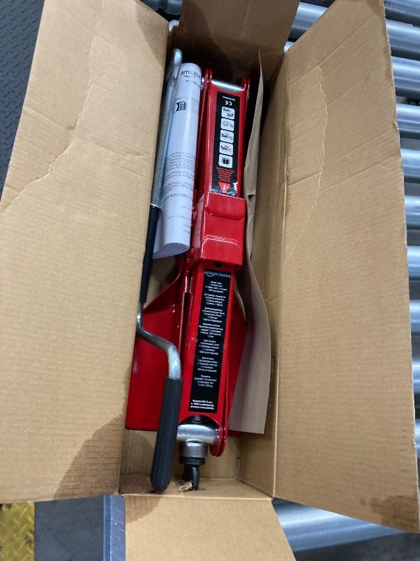 Photo 1 of ***ITEM INSIDE IS DRY AND CLEAN BUT BOX ALTHOUGH DRY NOW, HAS SOME LEAKAGE***Amazon Basics Scissor and Portable Car Jack, 1.65 Short Ton/ 1.5 Metric Ton/ 1.5 Tonne / 1500 kg Capacity, Red***ITEM INSIDE IS DRY AND CLEAN BUT BOX ALTHOUGH DRY NOW, HAS SOME L