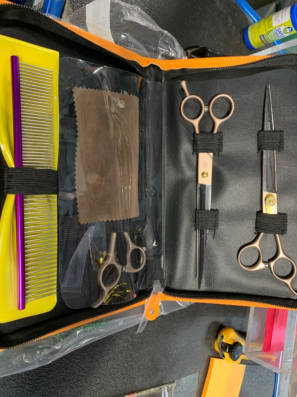 Photo 1 of *** three scissors in case*** Fenice Peak 8‘’ Professional Dog Grooming Scissors Set Rose Gold 440C Stainless Steel Straight Thinning Curved Chunker Shears 4pcs Set for Pet Grooming Services Dogs and Cats