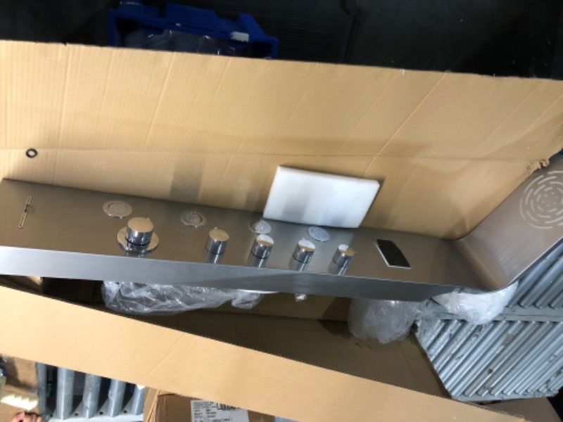 Photo 1 of ***MISSING PARTS***
ROVOGO Shower Panel Tower with Rainfall Shower, Body Jets, Handheld and Tub Spout, No Battery Needed Led Lights and Temp Display, Unibody Shower Column 304 Stainless Steel, Brushed