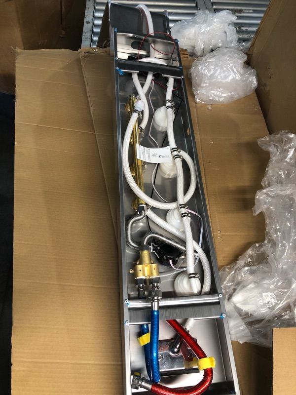 Photo 1 of ***MISSING PARTS***
ROVOGO Shower Panel Tower with Rainfall Shower, Body Jets, Handheld and Tub Spout, No Battery Needed Led Lights and Temp Display, Unibody Shower Column 304 Stainless Steel, Brushed