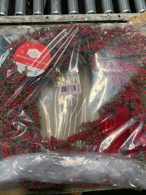Photo 1 of **** photo stock for reference***( 20 Inches Red Christmas Wreaths Farmhouse Christmas Wreaths for Front Door Classic Red Berry Wreath Winter Holiday Wreath with Fir Pine Needle for Doors Window Indoors Porches Outside