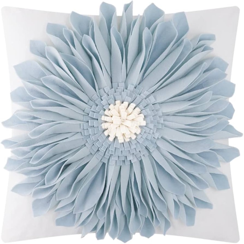 Photo 1 of ***STOCK PHOTO FOR REFERENCE ONLY*** 3D Sunflower Throw Pillow Covers White and Blue 18x18 Inch
