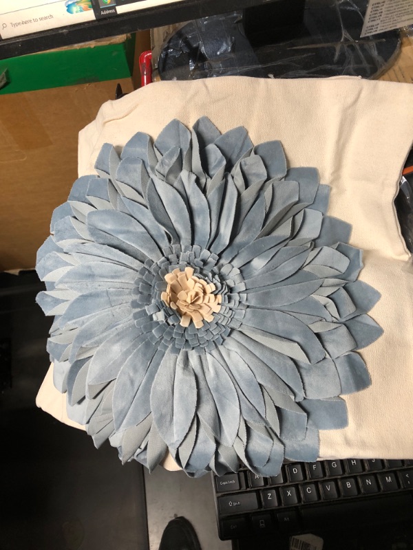 Photo 1 of ***STOCK PHOTO FOR REFERENCE ONLY*** 3D Sunflower Throw Pillow Covers White and Blue 18x18 Inch