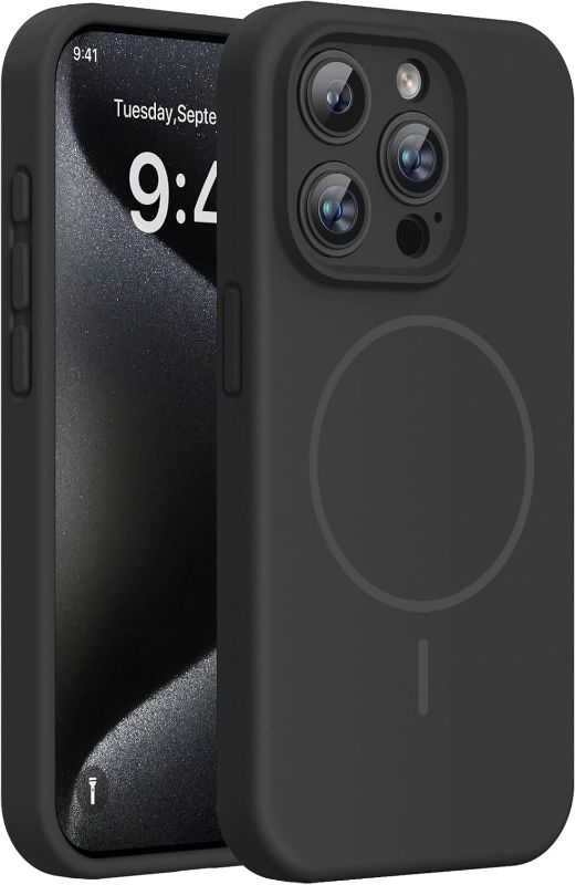 Photo 1 of ***STOCK PHOTO FOR REFERENCE ONLY*** 15 Pro Case, [Soft Anti-Scratch Microfiber Lining], Compatible with MagSafe, Liquid Silicone Shockproof Drop Protection Phone Case for 15 Pro, Black