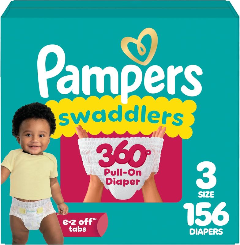 Photo 1 of ***STOCK PHOTO FOR REFERENCE ONLY*** 
**Size 6**
Pampers Diapers - Swaddlers 360° - Size unknown, up to 100% Leakproof Comfy Dry Fit, Designed for Easy Changes, Pull On Baby Diaper (Packaging May Vary)