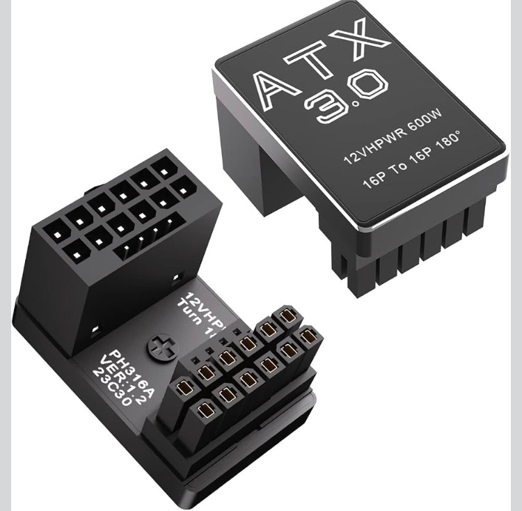 Photo 1 of ***STOCK PHOTO FOR REFERENCE ONLY*** 12VHPWR 180 Degree Angled Adapter: Aluminum ATX 3.0 16 Pin GPU Power Connector 600W Pcie5.0 Power Adapter for 12+4pin RTX 3090Ti 4070Ti 4080 4090 Graphic Card GPU (Type A)