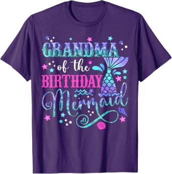 View 1 of ***STOCK PHOTO FOR REFERENCE ONLY*** Grandma of The Birthday Mermaid Girl Bday Party Squad Family T-Shirt