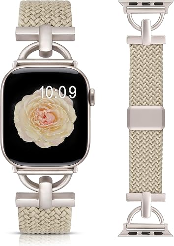 Photo 1 of ***STOCK PHOTO FOR REFERENCE ONLY*** Wearlizer Braided Magnetic Band Compatible with Apple Watch Bands 42/46/38/40/41/44/45/49mm Women Men, Designer D-Shape Stretchy Elastic Nylon Strap for iWatch