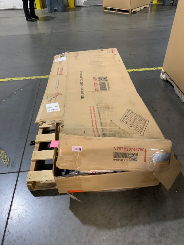 Photo 1 of ***BOX 1 ONLY**PRICE ADJUSTED****Merax California King Bed Frame with Boucle Upholstered Wingback Headboard, Solid Wood Base, Contemporary Aesthetic Platform Bed, No Box Spring Needed, Bear 800lbs, White