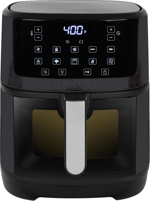 Photo 1 of ***FACTORY SEALED***Kalorik Air Fryer 7 Quart Capacity with Touchscreen Controls 10 Cooking Presets in 12 Food Categories with Large Illuminated View Window and Nonstick Basket & Trivet, 1500-Watts, Black