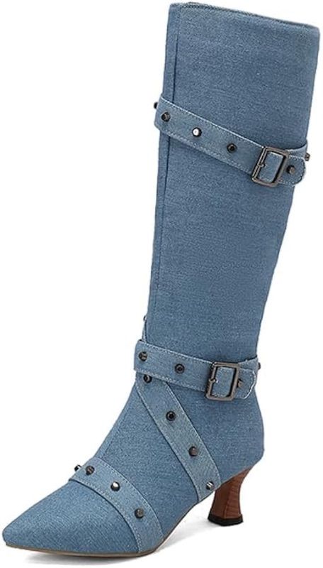 Photo 1 of ***STOCK PHOTO FOR REFERENCE ONLY***
LALAIKAI Womens Knee High Boots Pointed Toe Kitten Heel Boots Side Zipper Tall Boots Long Boots Fashion Buckle Comfort Fall Winter Boot SIZE 10