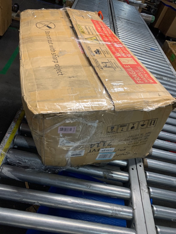 Photo 1 of **Mirror is broken, Parts Only** 
YITAHOME Vanity Desk Set- L Makeup Vanity with Mirror and Lights 3 Lighting Modes, 48" Large Makeup Table with 5 Tempered Glass Drawers with Open Storage Shelves Vanity Table, White