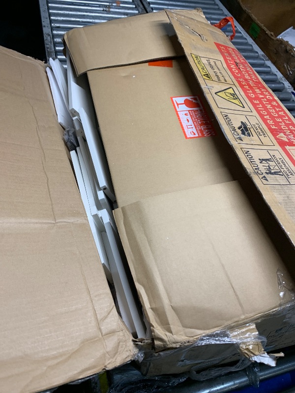 Photo 1 of **Mirror is broken, Parts Only** 
YITAHOME Vanity Desk Set- L Makeup Vanity with Mirror and Lights 3 Lighting Modes, 48" Large Makeup Table with 5 Tempered Glass Drawers with Open Storage Shelves Vanity Table, White