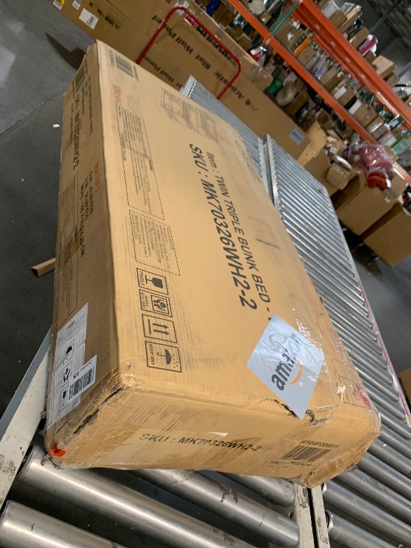 Photo 1 of ****PARTIAL SET- PRICE ADJUSTED*****BOX 2 ONLY ** MISSING BOX #1 ** Solid Wood Twin Size Triple Bunk Bed for 3 Kids, 3 Bed Bunk Beds with Two Built-in Ladders,Twin Over Twin Over Twin Triple Bunk Bed,Detachable,White