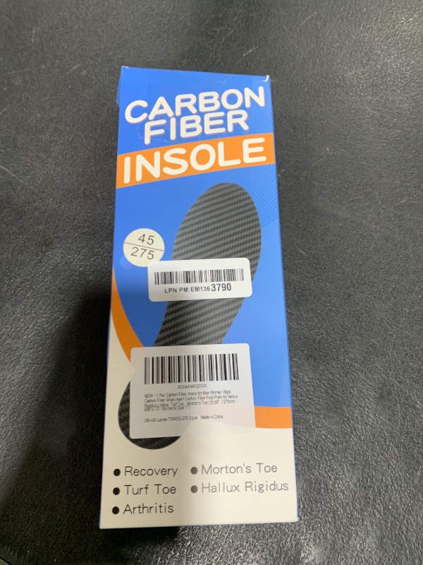 Photo 1 of 1 Pair Carbon Insole - Men Women Rigid Shoe Insert - Foot Plate for Hallux Rigidus, Turf Toe, Morton's Toe - 10.85' / 275mm