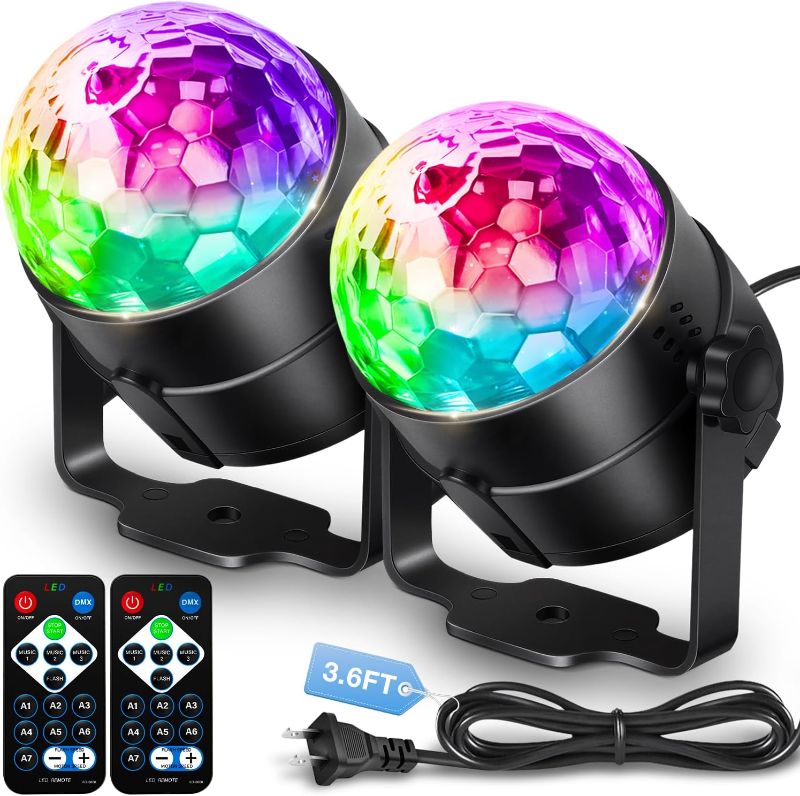 Photo 1 of [2-Pack] Disco Ball DJ Party Lights Sound Activated with Remote Control Strobe Lamp 7 Modes Stage Light for Home Room Dance Parties Karaoke Halloween Christmas Birthday Decorations
