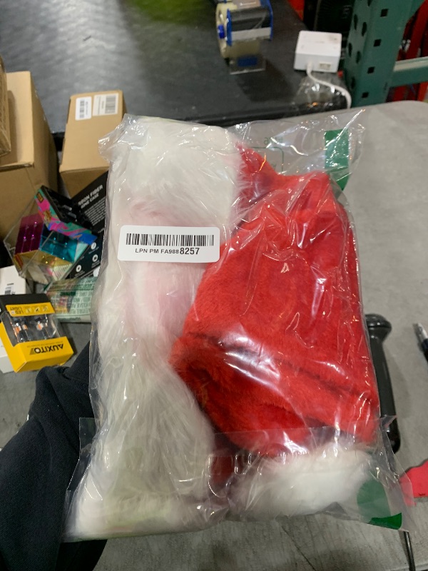 Photo 1 of 2pcs Fluffy Red Santa Hats Set with Plush Brim and Liner for Adults Men Women - Christmas, New Year Party Supplies & Gifts