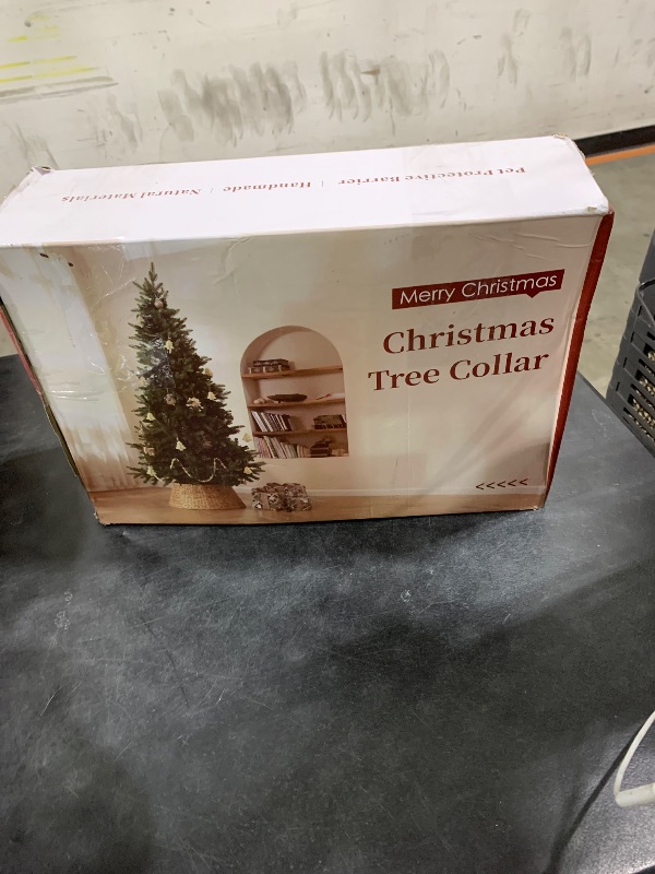 Photo 1 of 24in Hyacinth Christmas Tree Collar - Woven Rattan Basket for Christmas Tree Base Cover, Holiday Decoration for 4ft 6ft 7.5ft Artificial Trees with Cord Cut-Out(Washed White)