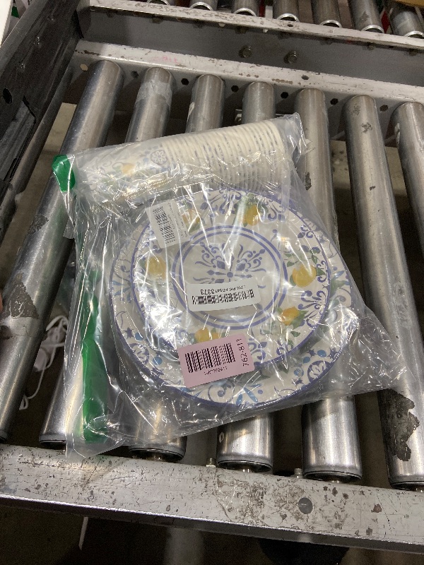 Photo 1 of 100Pcs Capri Lemon Party Supplies Blue Tiles Yellow Lemon Party Tableware Set 9"& 7"Capri Lemon Paper Plates and Napkins Cups for Lemon Birthday Party Decorations Serves 25